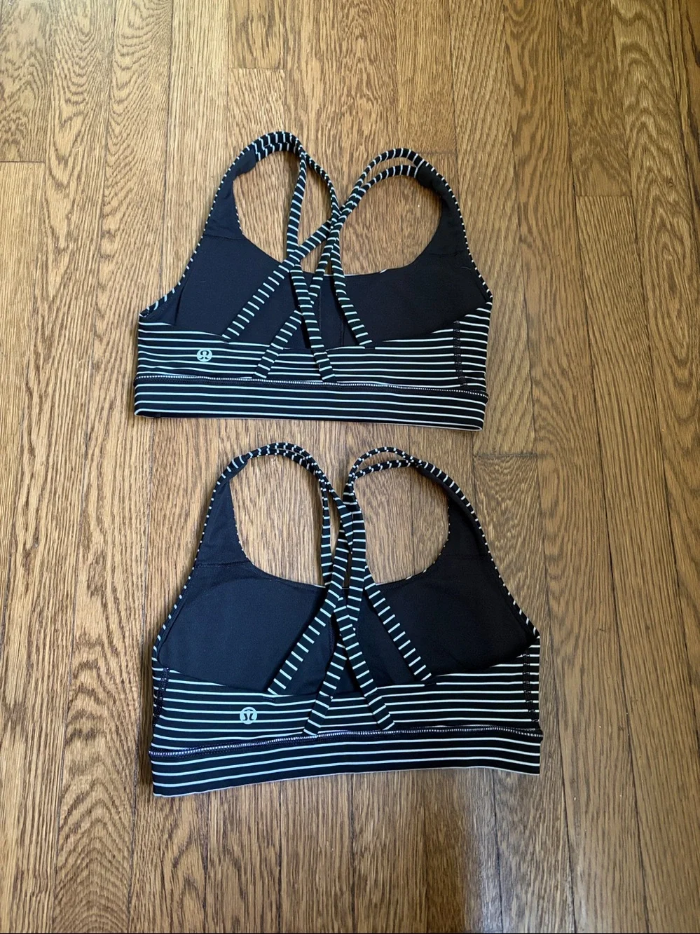 Lot of 2 lululemon athletica black/white striped size 4 energy bras